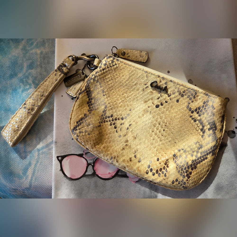 Coach Kristin Python Embossed Wristlet Clutch